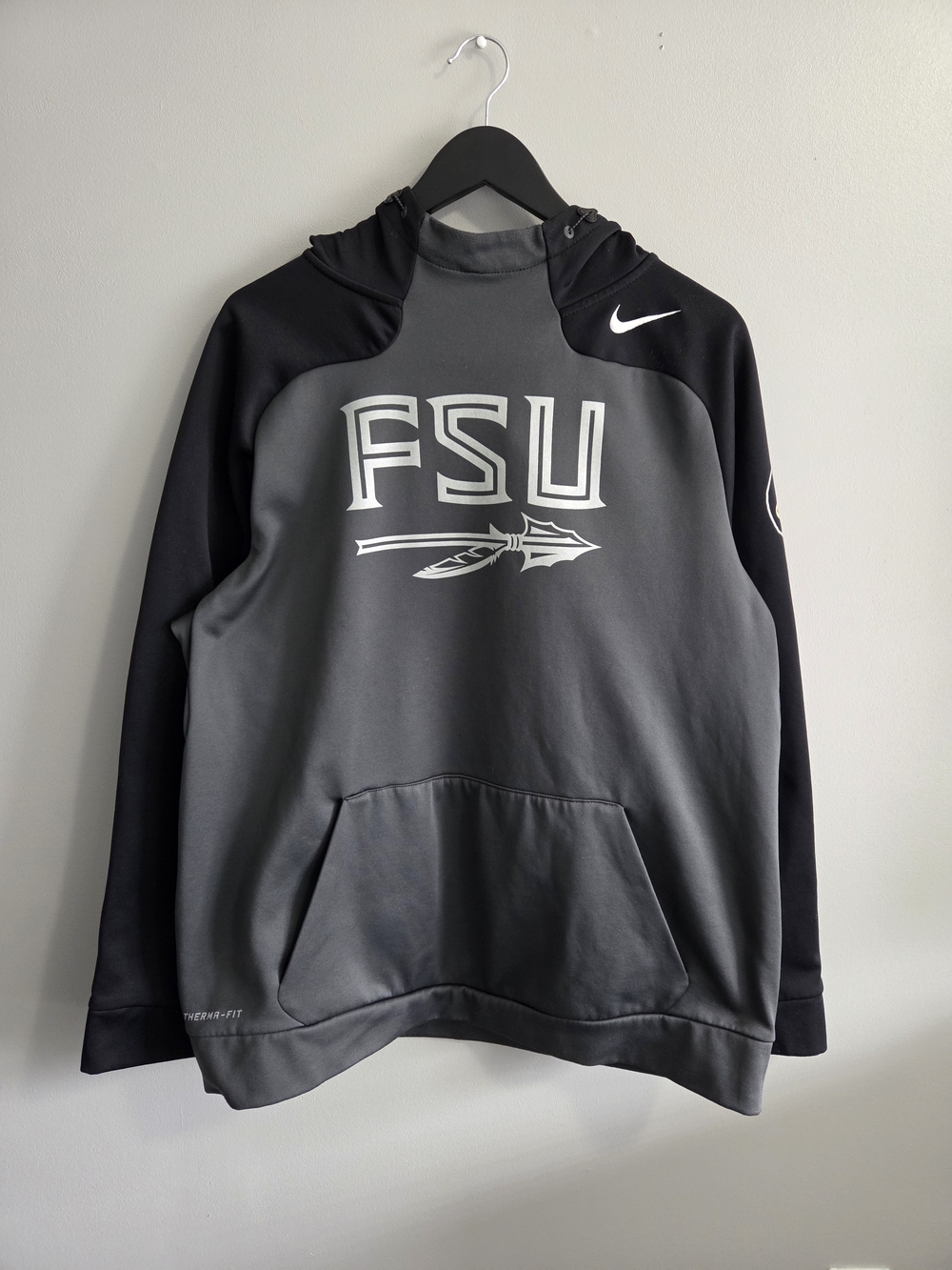 Nike Therma-FIT FSU Florida State Seminoles Hoodie Sweatshirt Gray Black XL